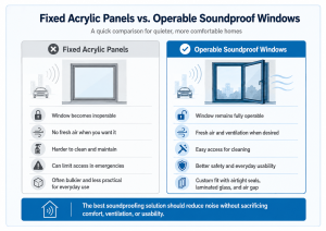 Fixed acrylic panels versus operable soundproof windows comparison